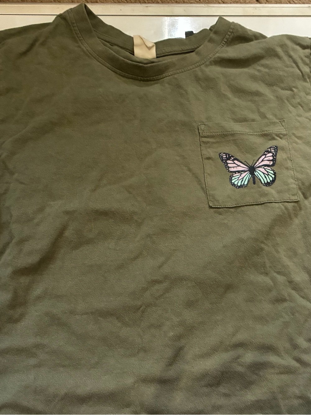 Electric Family Olive Green Tee with Pink Logo Tag